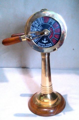 Vintage Solid Brass Ship Engine Room Telegraph With Bell Sound Both Side Decor photo