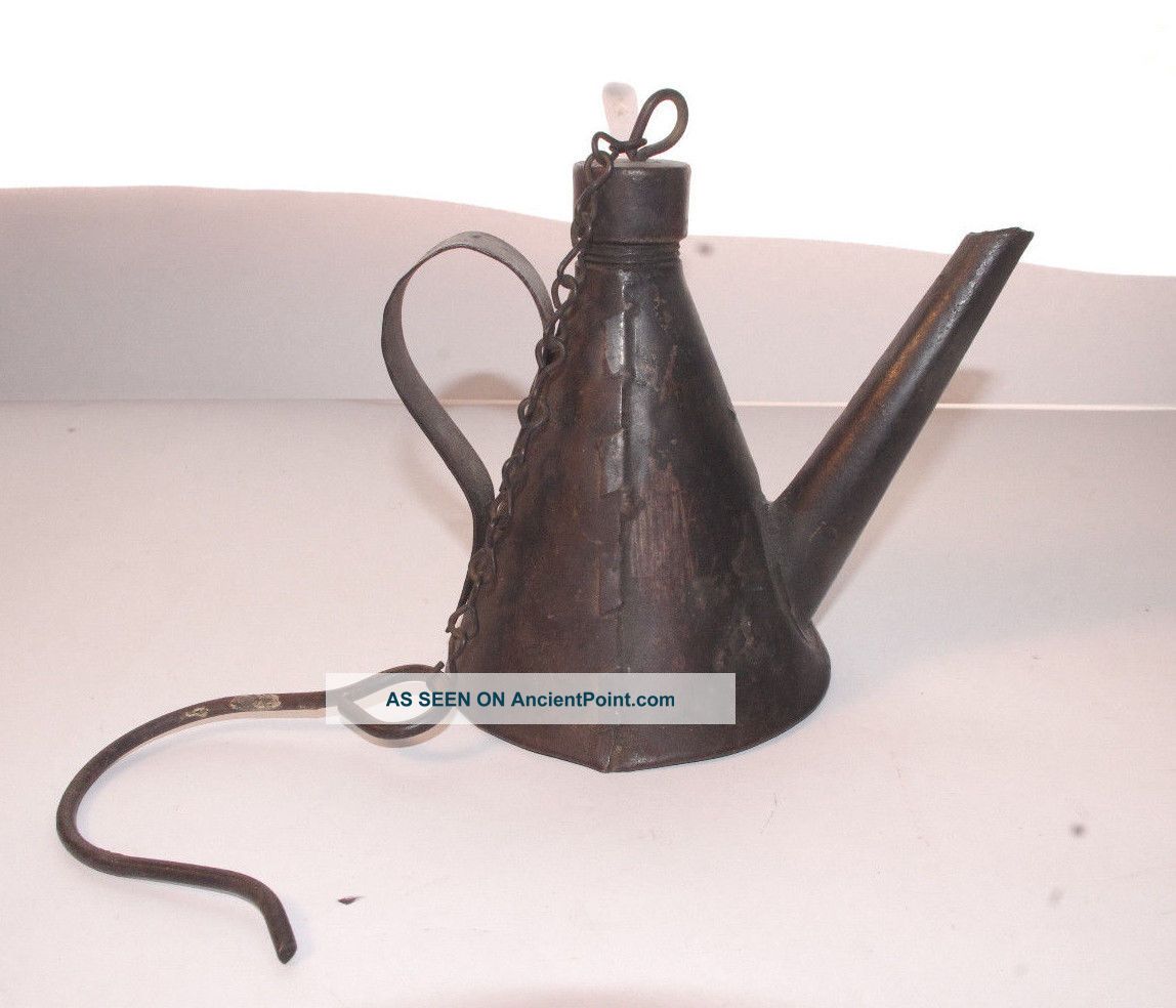 Antique Primitive Oil Lamp - Fire Starter - Hand Wrought Steel Primitives photo