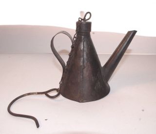 Antique Primitive Oil Lamp - Fire Starter - Hand Wrought Steel photo