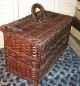 Antique Wicker Market Basket Fr Madeira Spain Hinged Lid French Style Train Case Primitives photo 2