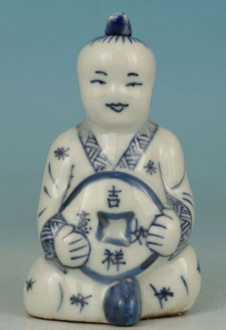 Lovely Chinese Old Porcelain Handmade Carved Child Statue Snuff Bottle photo