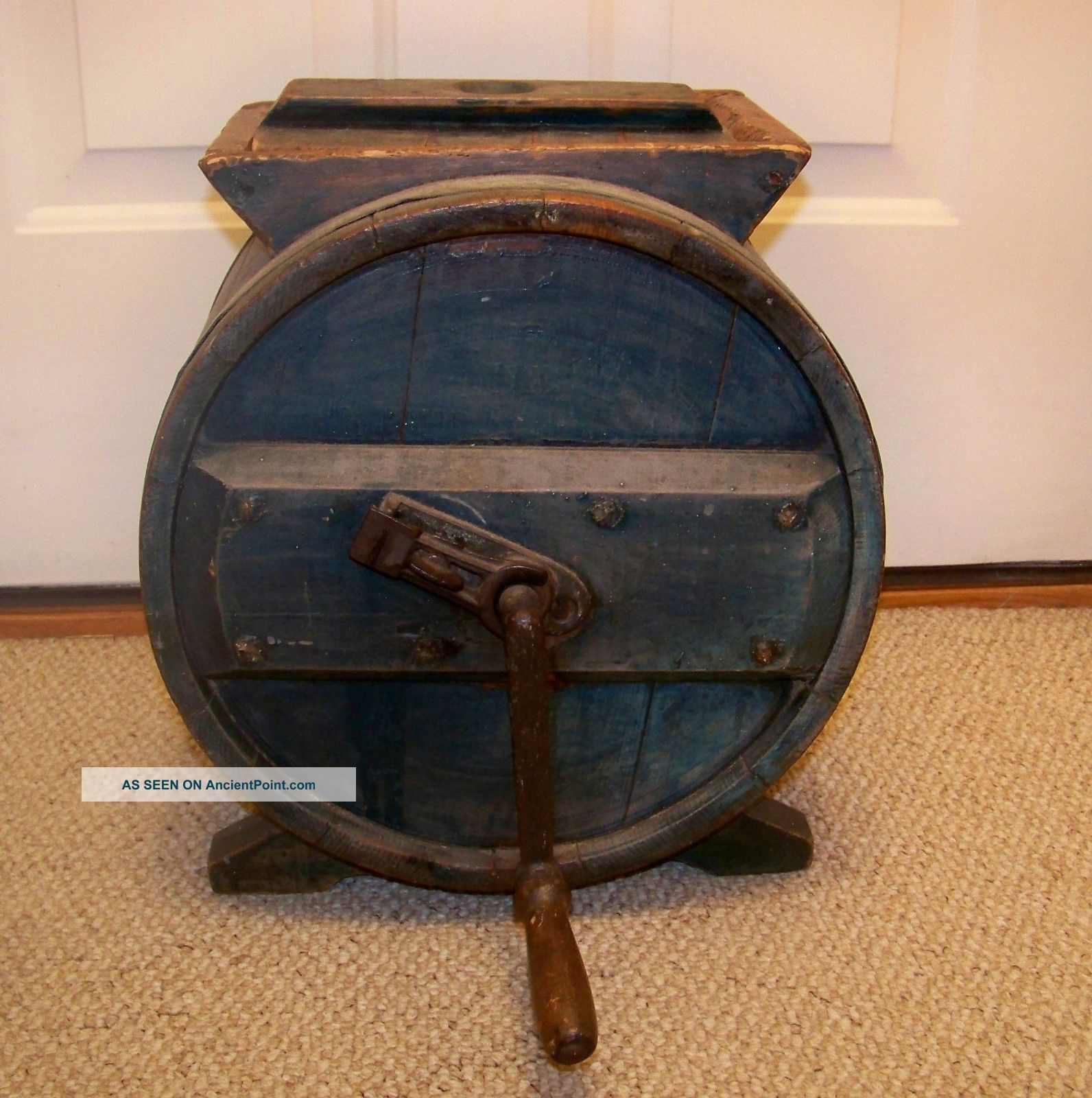 Fine Blue Painted Richmond,  Va Cylinder Butter Churn Primitives photo