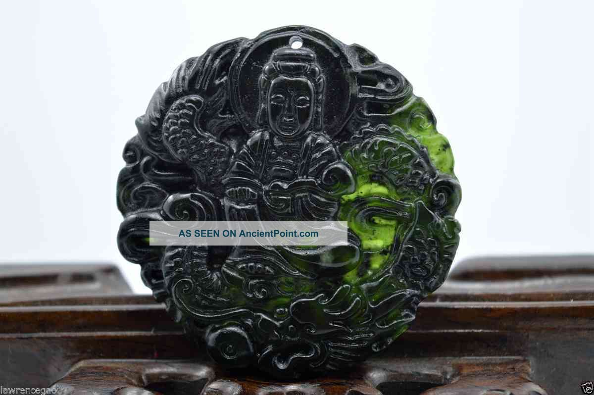 China ' S Natural Jade Nephrite Carving Black Jade Dragon Guanyin Pendant Necklaces & Pendants photo