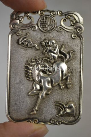 China Collectible Old Miao Silver Carve Hollow Out Monkey Horse Eagle Pendant photo