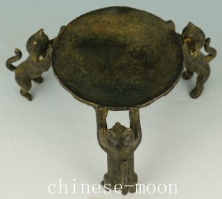 Old Bronze Handmade Carved Cat Statue Lampstand Oil Lamp In photo