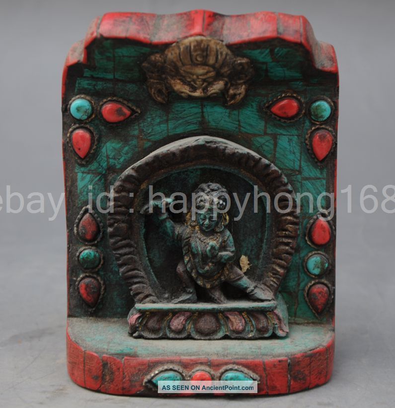 Unique Chinese Copper Inlay Turquoise Tibetan Buddha Statue Other Antique Chinese Statues photo