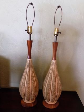 Pair Faip F.  A.  I.  P.  Mid - Century Ceramic And Wood Lamps photo