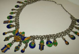 Rare,  Antique,  Moroccan Berber Silver 900 Necklace With Fine Enamel photo