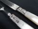 C1839 2 Antique Sterling Silver Collar Mother Of Pearl Handled Cutlery Sheffield Sterling Silver (.925) photo 3