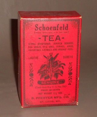 C1915 Antique Medicine Box Schoenfeld Tea Laxative Diuretic Full Contents photo