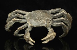 China Collectible Old Bronze Handwork Carving Crab Statue Figure Home Decoration photo