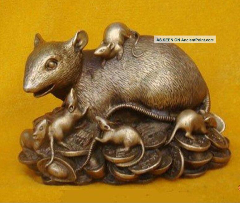 12 Cm / Chinese Bronze Statue Of Five Rat Yun Choi (五鼠运财) Other Antique Chinese Statues photo