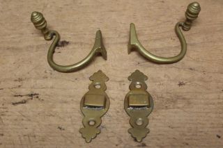 Rare Late 18th C American Brass Jamb Hooks With Back - Plates photo