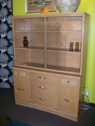 Reserved 1950 ' S Blonde Oak Mid Century China Cabinet By Stanley photo