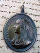 Antique 17th Jesus Christ & Virgin Mary Spanish Colonial Carmelite Bronze Medal Roman photo 1