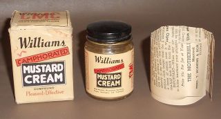 C1935 Vintage Medicine Jar William ' S Camphorated Mustard Cream Box With Contents photo