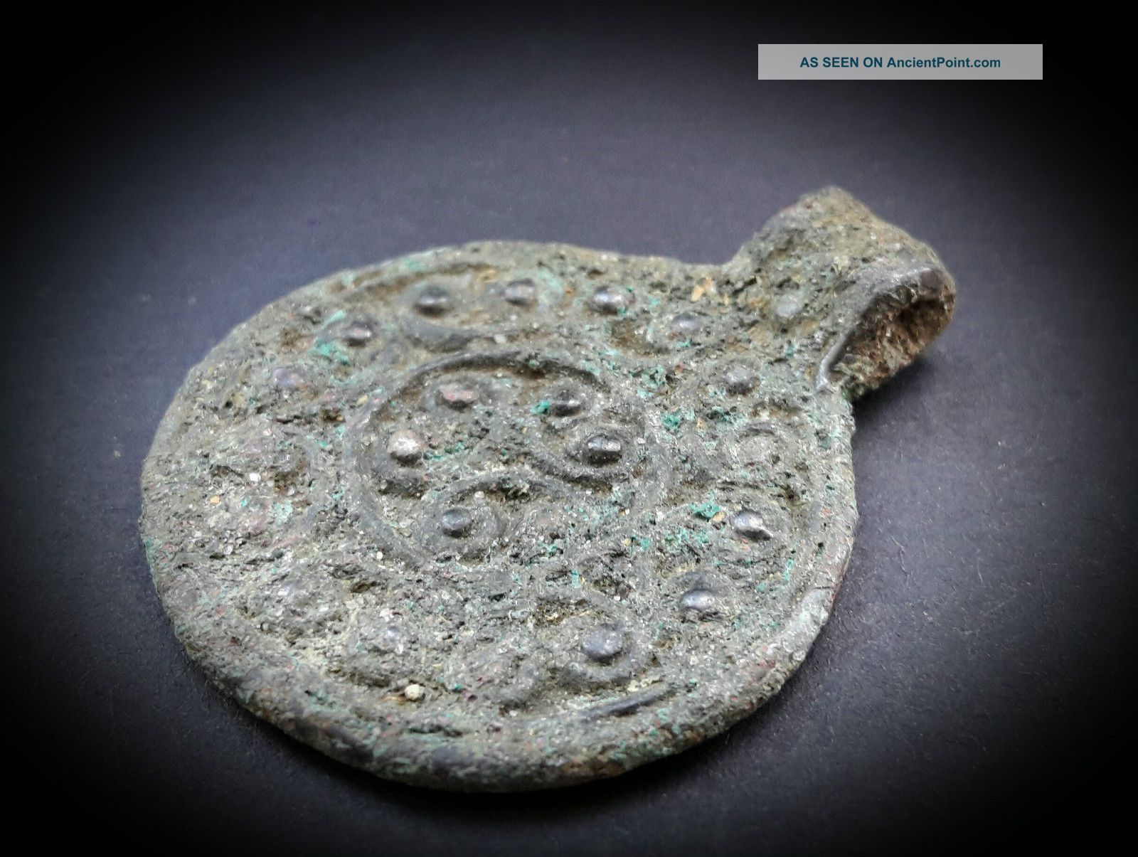 Viking Bronze Shield Amulet Pendant With Scroll & Pellet Design 9th - 12th A.  D. Scandinavian photo