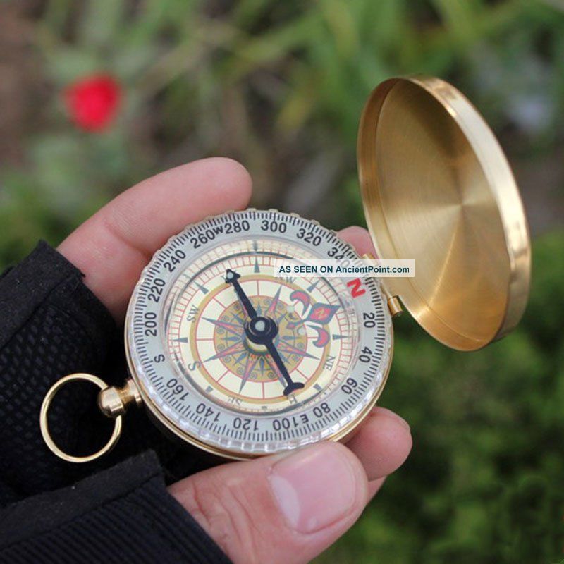Classic Pocket Watch Style Camping Compass Hiking Aluminum Alloy Shell Golden Compasses photo