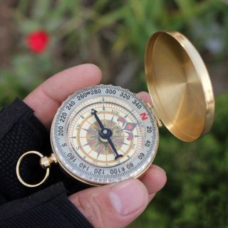 Classic Pocket Watch Style Camping Compass Hiking Aluminum Alloy Shell Golden photo