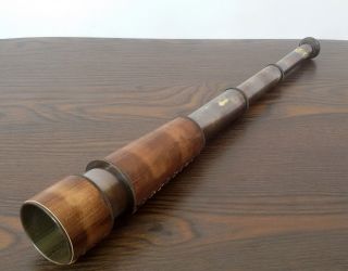 Collectible Brass Telescope Spyglass With Leather Bound Vintage Marine Maritime photo