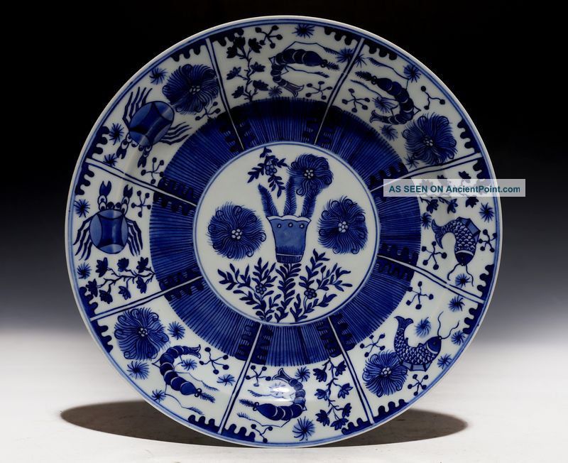 Large Rare Old Chinese Hand Painting Blue And White Porcelain Plate Marks 081gd Plates photo