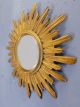 Vintage Gold Painted Carved Wood Mid Century French Sunburst Mirror 1950s 20th Century photo 2