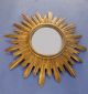 Vintage Gold Painted Carved Wood Mid Century French Sunburst Mirror 1950s 20th Century photo 3