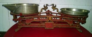 Mid 1800 ' S Cast Iron 10kg Balance Scale W/dragon Pointers Claw Feet Two Trays photo