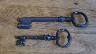 2 Antique Vintage French Rustic Iron Door Keys photo