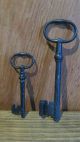 2 Antique Vintage French Rustic Iron Door Keys Locks & Keys photo 1