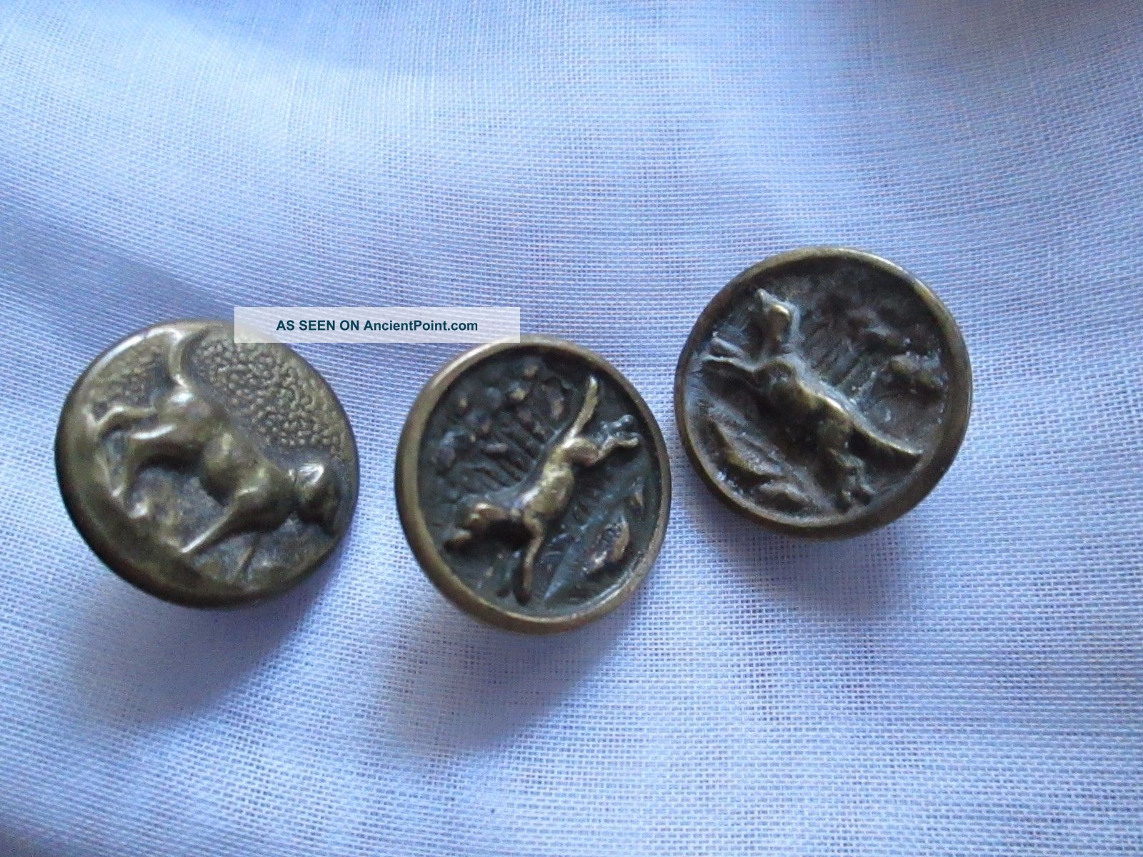 Antique Buttons From Brass 2 Dear & 3 Dogs/france Buttons photo