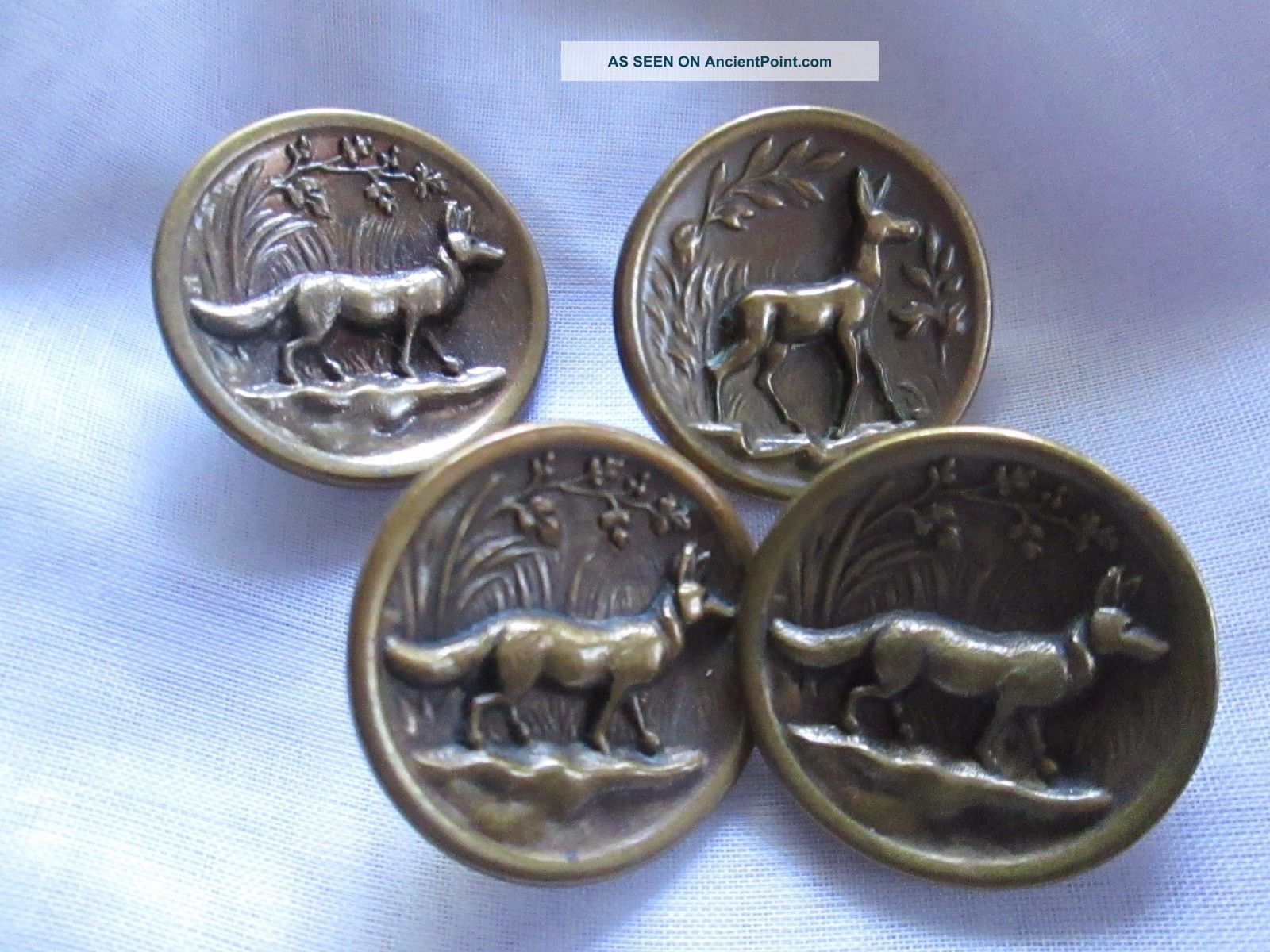 Antique Buttons From Brass 1 Dear & 3 Dogs/france Buttons photo