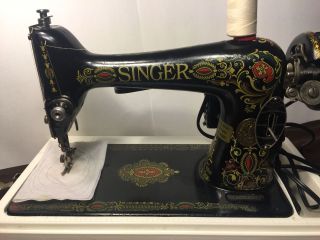 Vintage Singer Sewing Machine 1920 Model 66 Red Eye With Carry Case photo