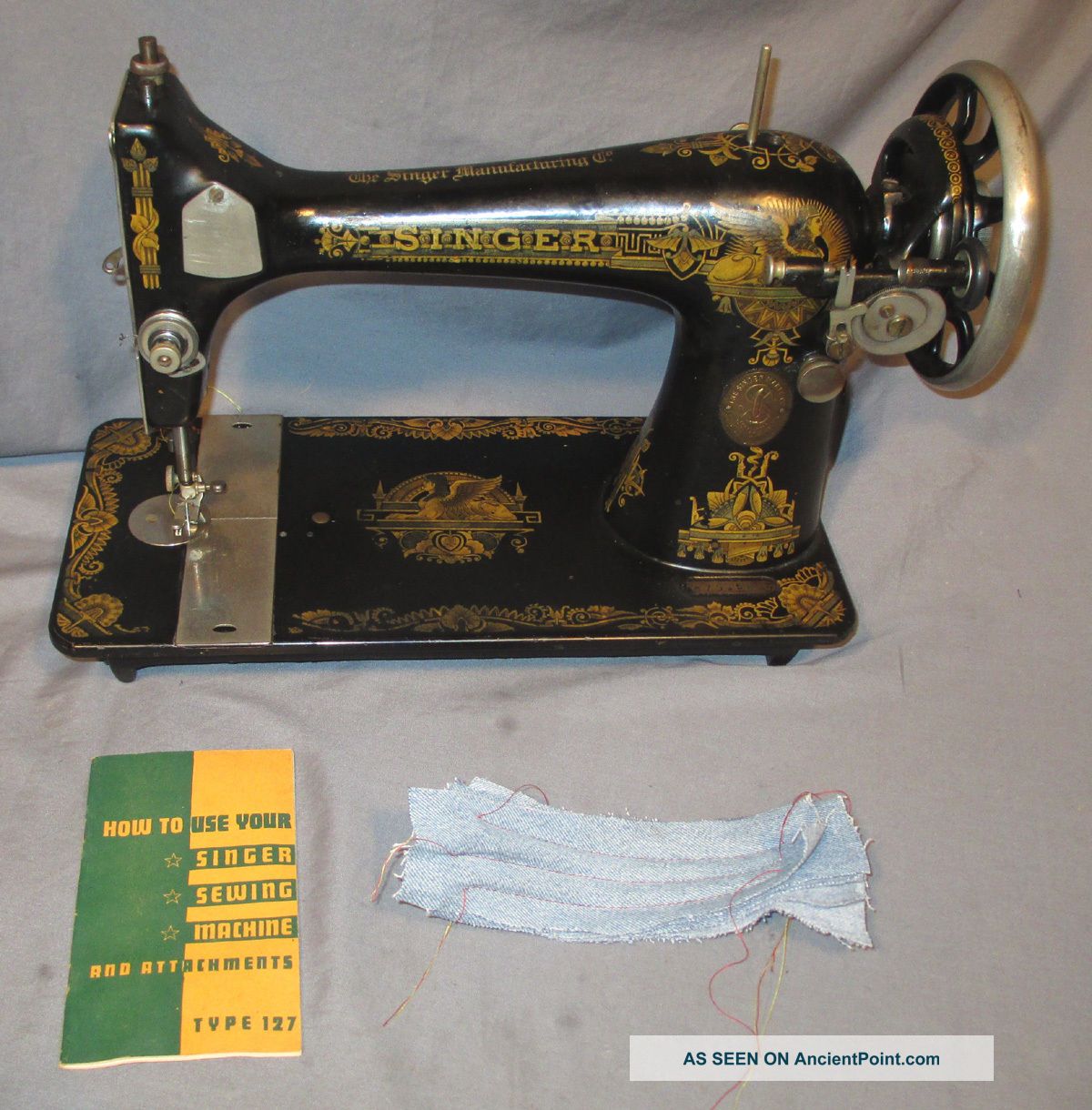 Serviced Antique 1920 Singer 127 - 3 Sphinx Treadle Sewing Machine See Video Sewing Machines photo
