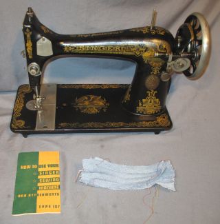 Serviced Antique 1920 Singer 127 - 3 Sphinx Treadle Sewing Machine See Video photo