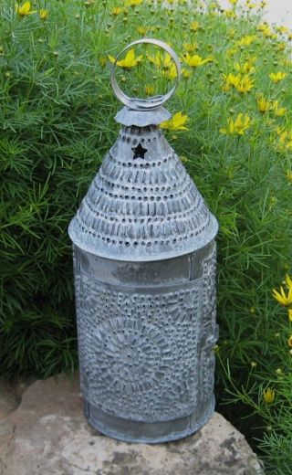 Galvanized Lantern Taper Candle Holder Primitive/french Country Farmhouse Decor photo