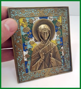 Russia Orthodox Bronze Icon Saint Anna.  Enameled First Half Of 20th.  Century. photo