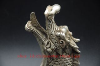 China Collectible Decorate Water God Old Tibet Silver Fish Dragon Jump Statue photo