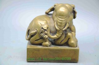 Chinese Bronze Gilt Carving Elephant Heffalump Seal Signet Stamp Statue photo