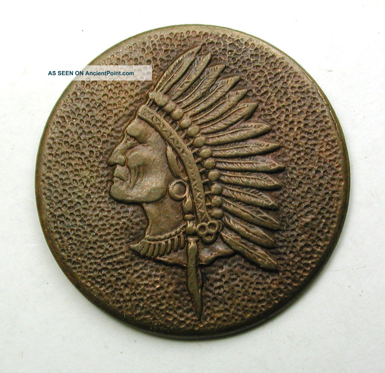 Antique Button Stamped Brass Native American Chief 7/8 