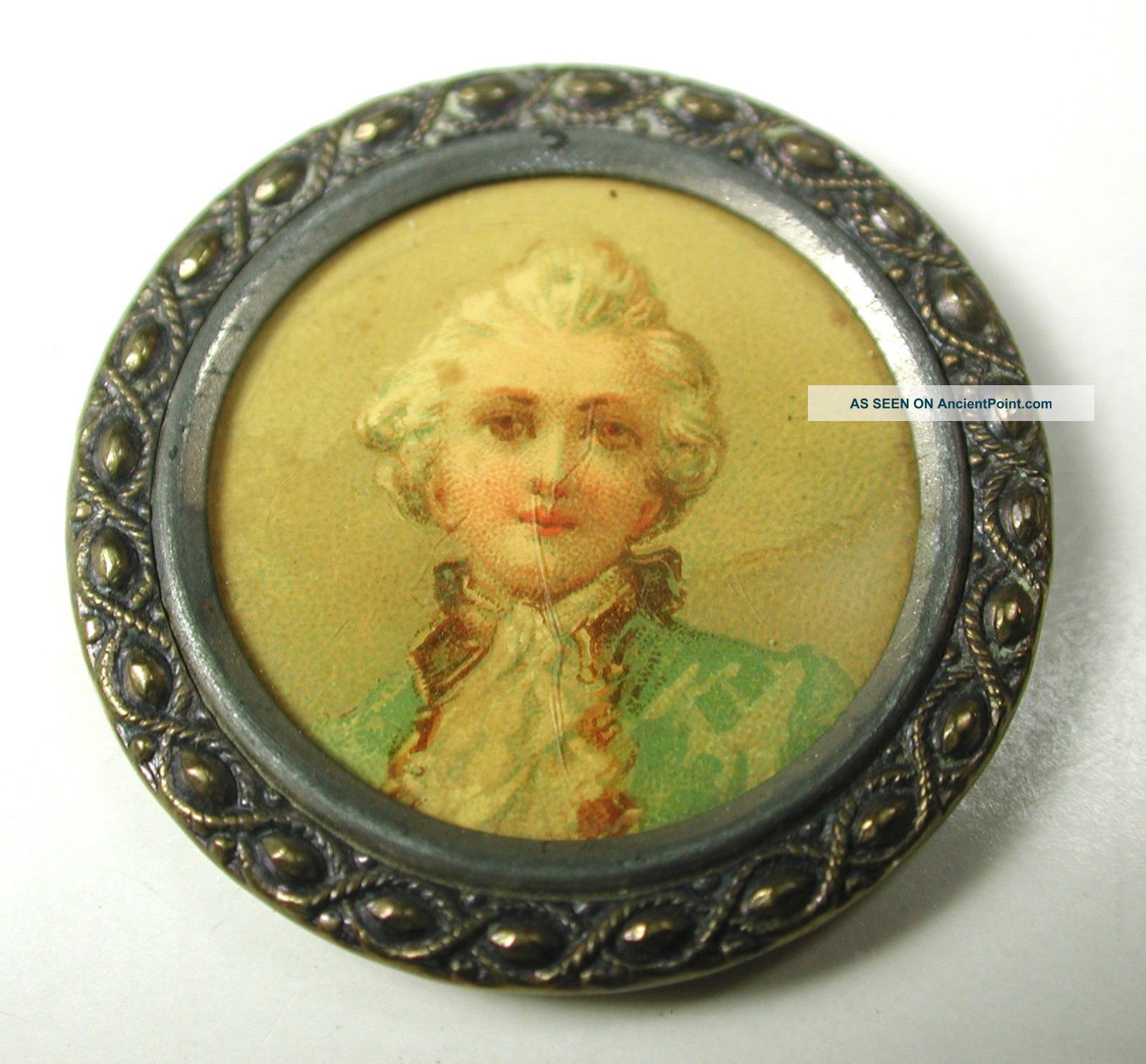 Antique Lithograph Button Man Head Interesting & 1 & 1/4 Inch Buttons photo