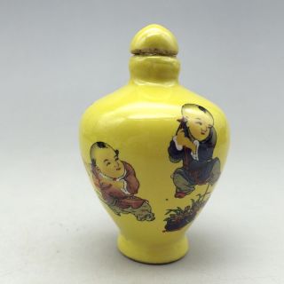 Chinese Ceramic Painting By Hand Two Children Snuff Bottles photo