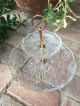 Vintage 1950s Two Tier Cut Glass Cake Stand Brass Colored Handle Item Other Antique Home & Hearth photo 5