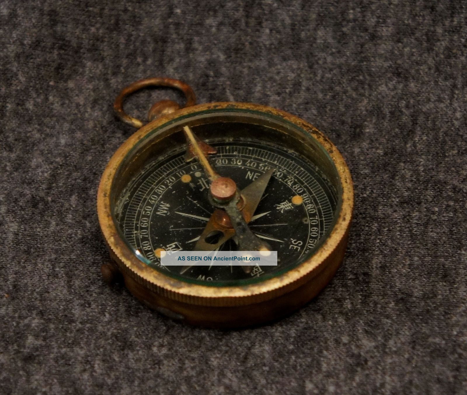 Antique Pocket Compass Made Of Copper And Brass With Glass Cover Compasses photo