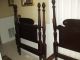 Pair Antique Twin Size Carved Solid Mahogany Pineapple 4 Post Beds Post-1950 photo 3