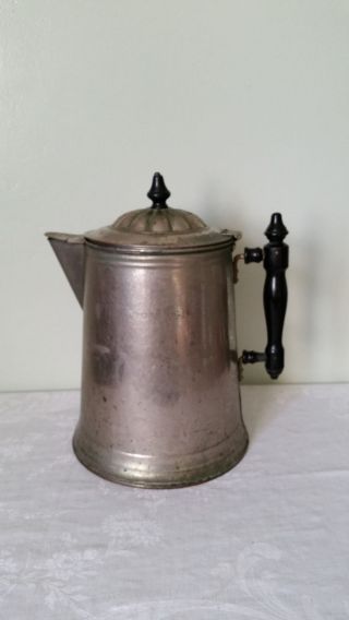 Antique Rime Metal Ware Coffee Pot With Wooden Handle photo
