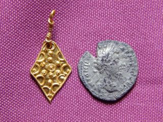 Ancient Rome,  Gold Pendant With Ar Denarius,  2 Century Ad photo