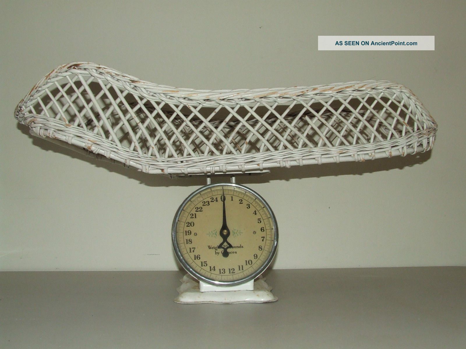 Antique 1930 ' S Doctor ' S Office Wicker Basket Baby Nursery Scale Scales photo