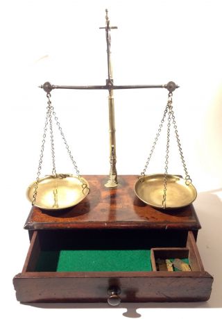 Antique Apothecary Chemist Avery Balance Scales With Weights Drawer Brass Pans photo