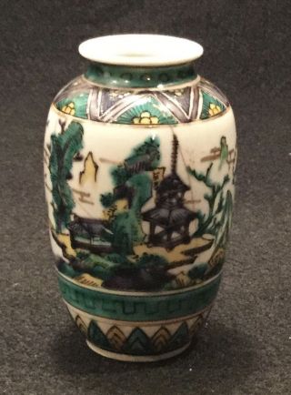 Antique 19th C.  Miniature Satsuma Hand Enameled Porcelain Bud Vase - 3.  5 